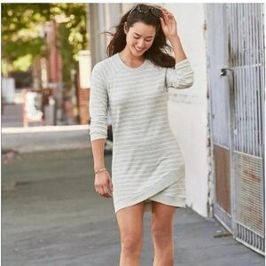 Athleta Criss Cross Stripe Dress Grey & White Small